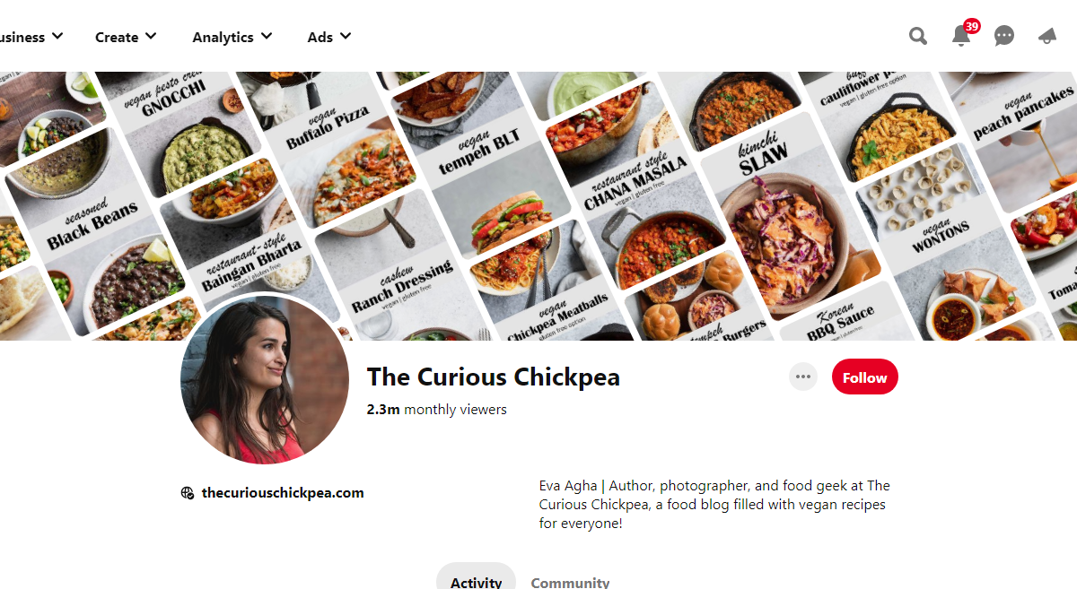 The Curious Chickpea Pinterest Profile
