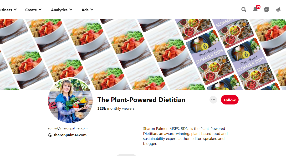 The Plant-Powered Dietitian Pinterest Profile 