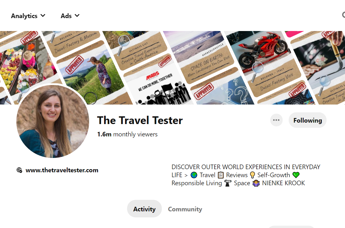 The Travel Tester - Pinterest Profile