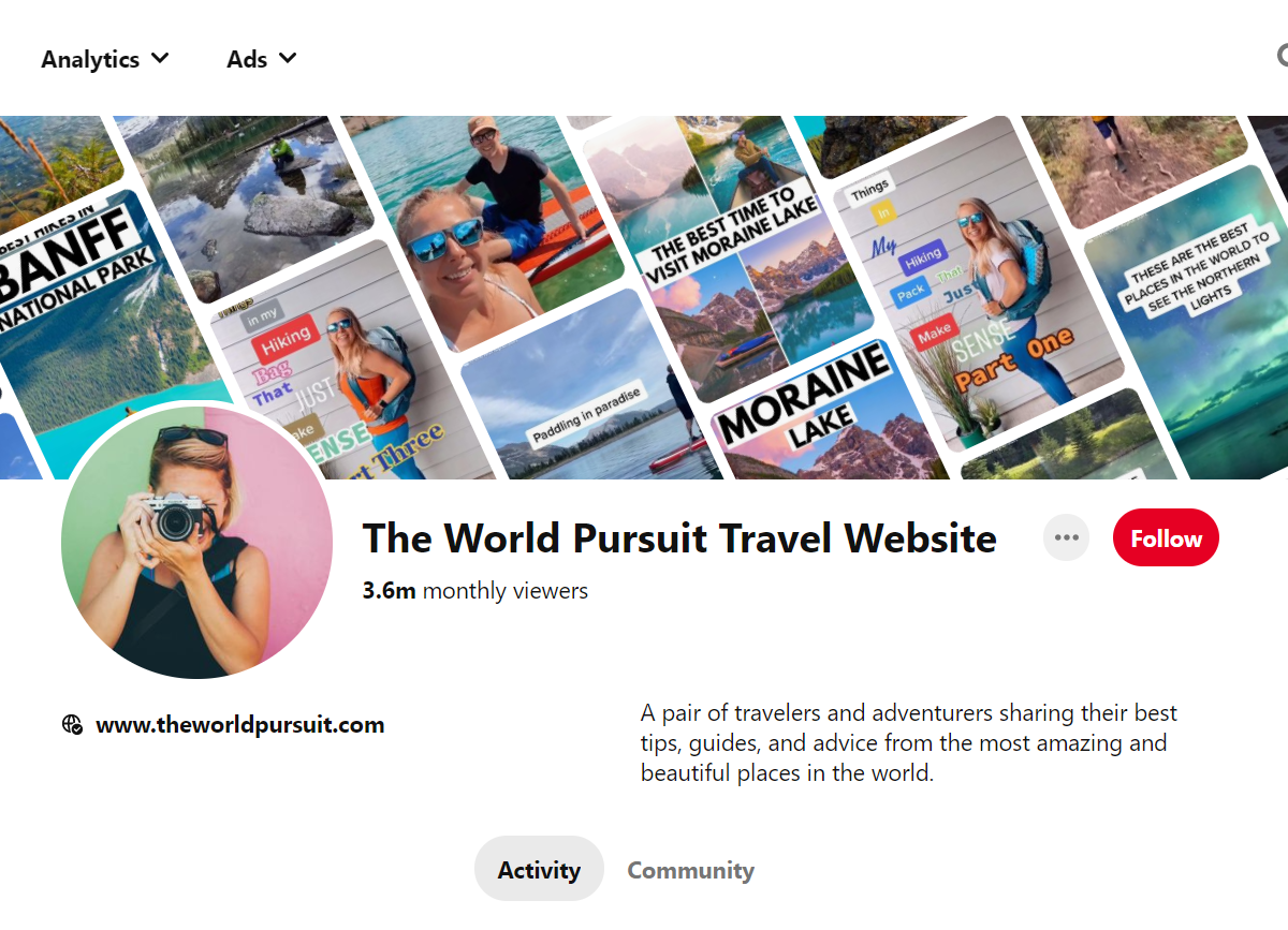 The World Pursuit Travel Website - Pinterest Profile
