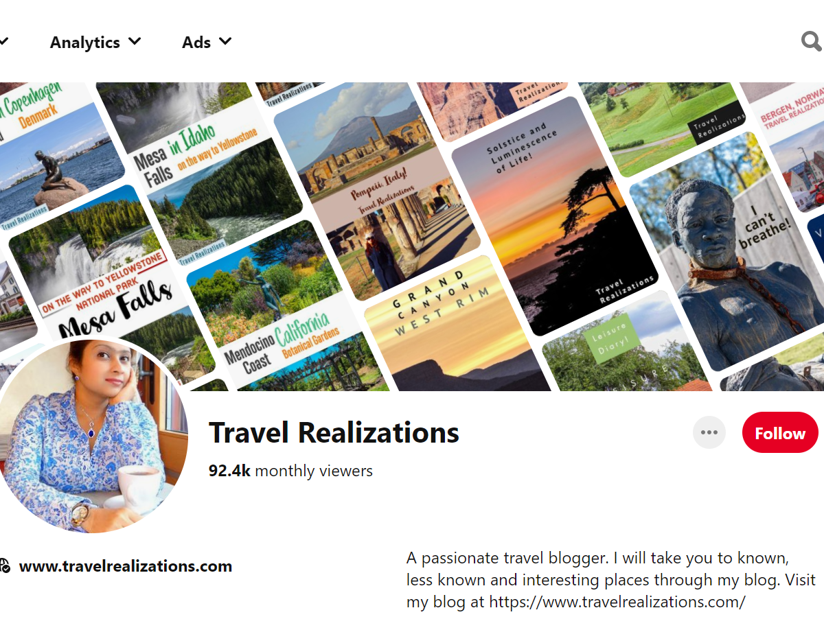 Travel Realizations-Top 100 Pinterest Travel Influencers