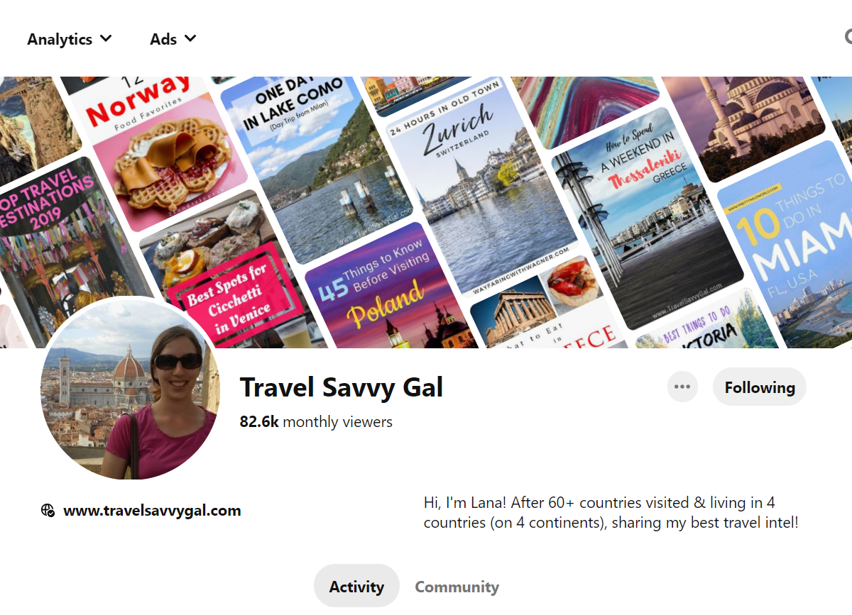 Travel Savvy Gal - Pinterest Profile