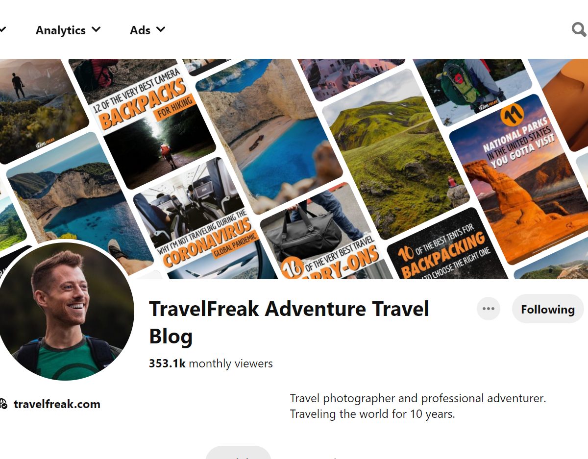  TravelFreak Adventure Travel Blog-Top 100 Pinterest Travel Influencers 