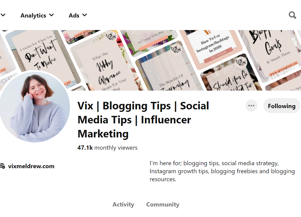 Vix | Blogging Tips | Social Media Tips | Influencer Marketing Pinterest Account