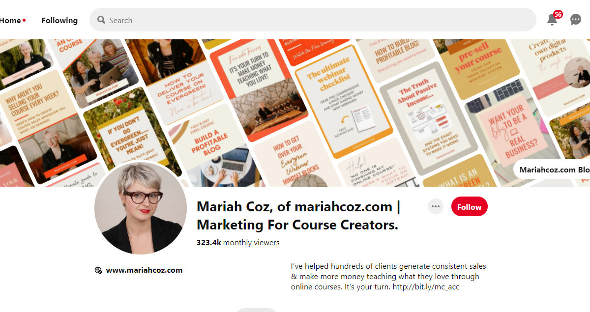 Mariah Coz, of mariahcoz.com | Marketing For Course Creators. Pinterest Account