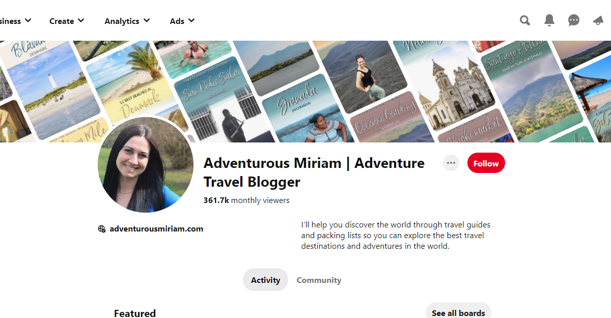 Adventurous Miriam | Adventure Travel Blogger-Top 100 Pinterest Travel Influencers