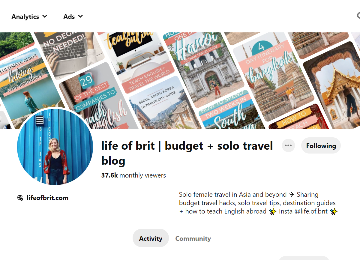 life of brit | budget + solo travel blog - Pinterest Profile